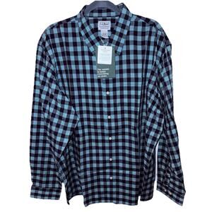 L.L. Bean Mens Plaid Shirt XXL GreenBlue Gingham Check Long Sleeve Button Up NWT